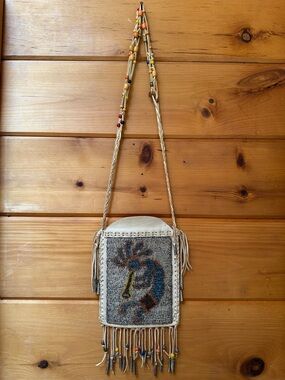 Vintage Southwest soft deer skin seed beaded Kokopelli purse Native American